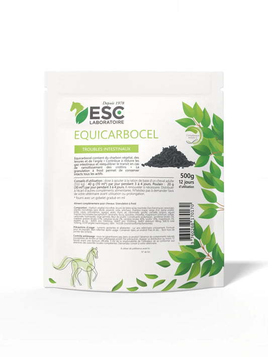 ESC LABORATOIRE - EQUICARBOCEL - Troubles intestinaux
cheval - Complément enrichi à base de
charbon végétal 500g
